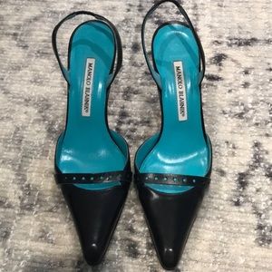 Manolo Blahnik black sling backs 37.5 7.5